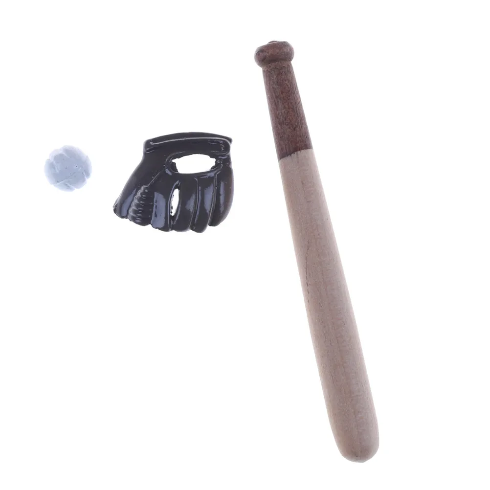 

1/12 Dollhouse Mini Baseball Bat & Mitt Set Miniature Furniture Home Study Room Doll House Decor Dolls Accessory Kids Toy