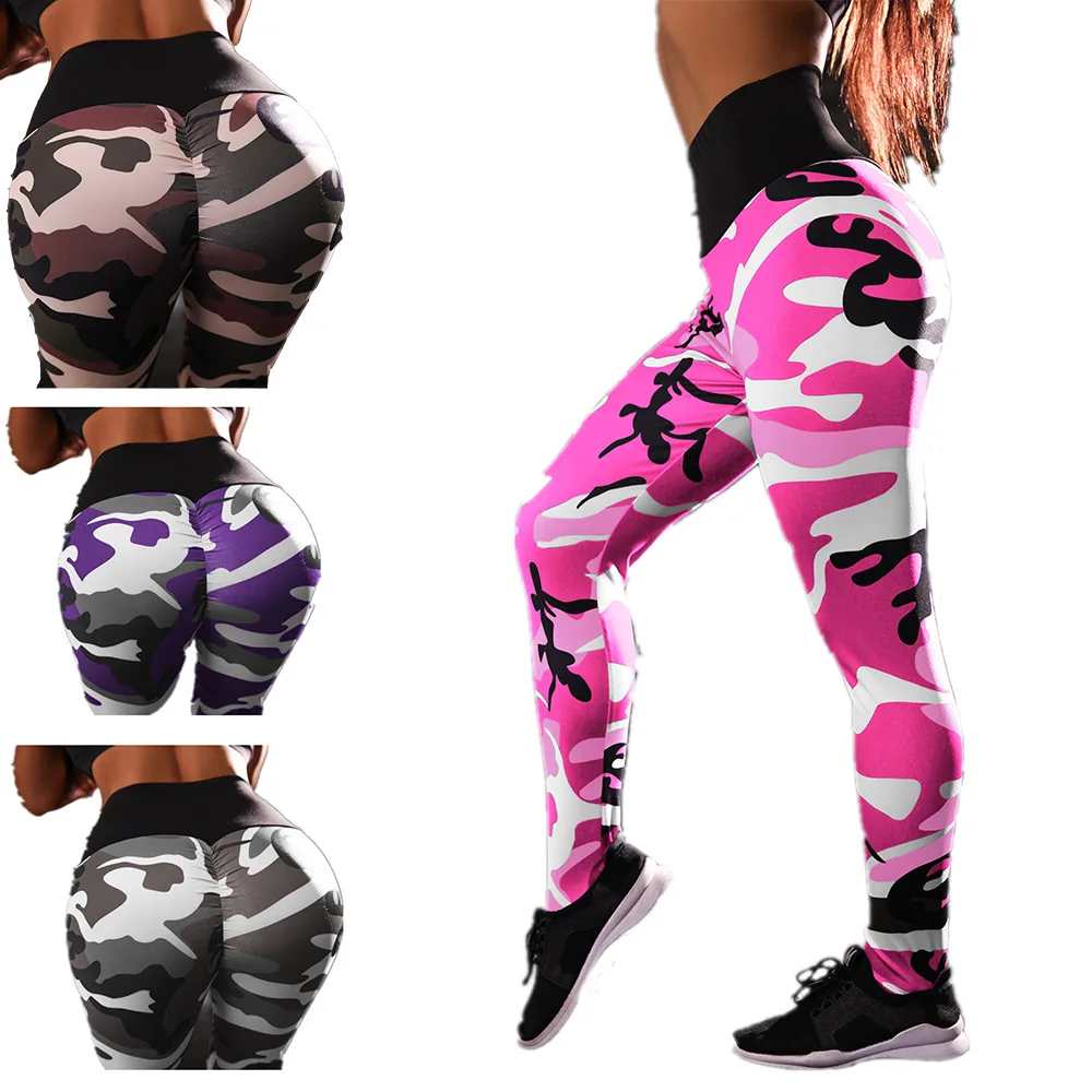 

WKOUD Women's Camouflage Leggings High Waist Printed Leggings Push Up Pants Stretch Skinny Pencil Pants Sport Joggers P8682