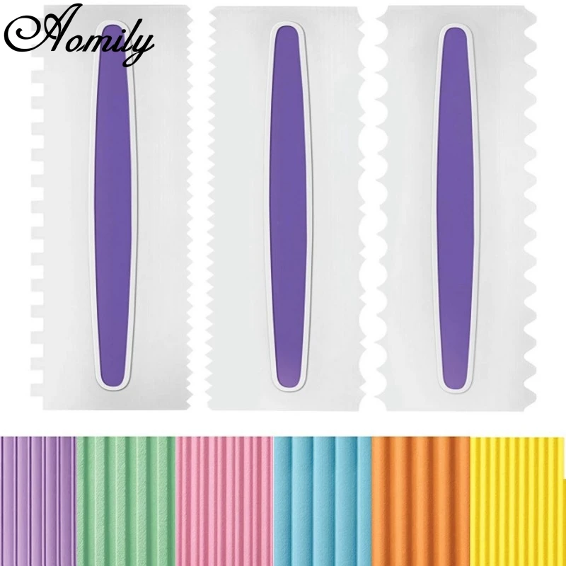 Aomily 3 Styles DIY Cake Plastic Spatulas Decorating Birthday Wedding Cake Scrapers Pastry Cutter Bakeware Home Mousse Baking