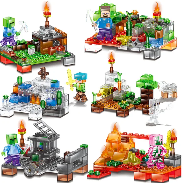 Best Offers Minecraft Legoings Figures Blocks Toys Steve Zombie Legoings Figure Minecrafted Action Alex Witch Zombie Skeleton My World 6IN1
