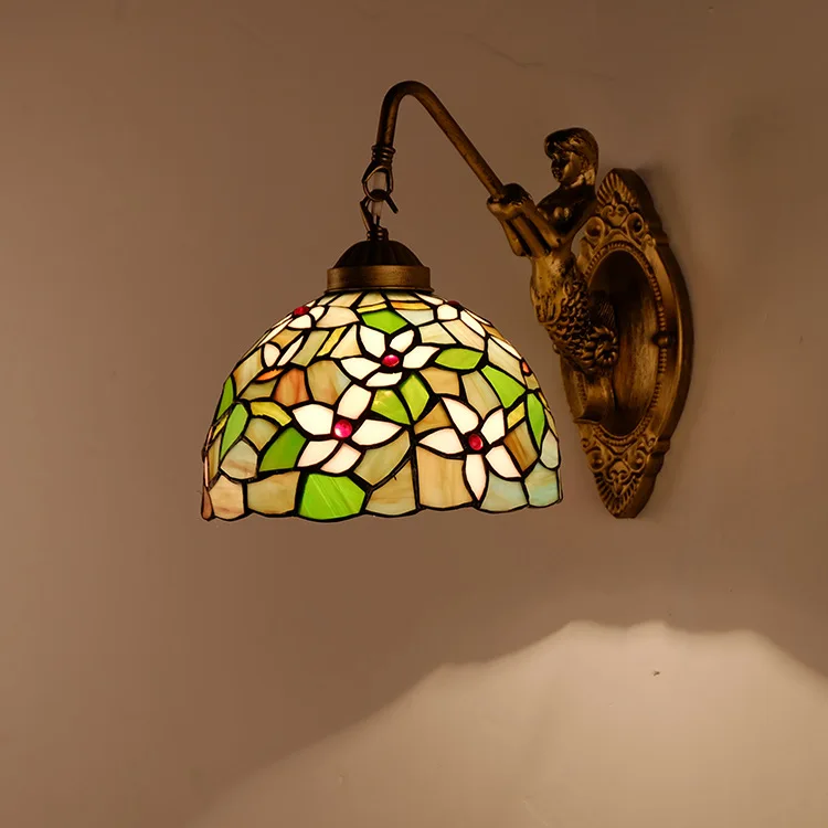 

Tiffany Mediterranean Wall Lamp Bedroom Bathroom Simple Mirror Headlight Corridor Color Glass lamp.