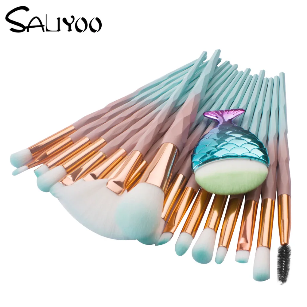 

SALIYOO 21PCS Diamond Fish Mermaid Makeup Brushes Set Foundation Powder Eyeshadow Contour Concealer Blush Cosmetic Make Up Tool