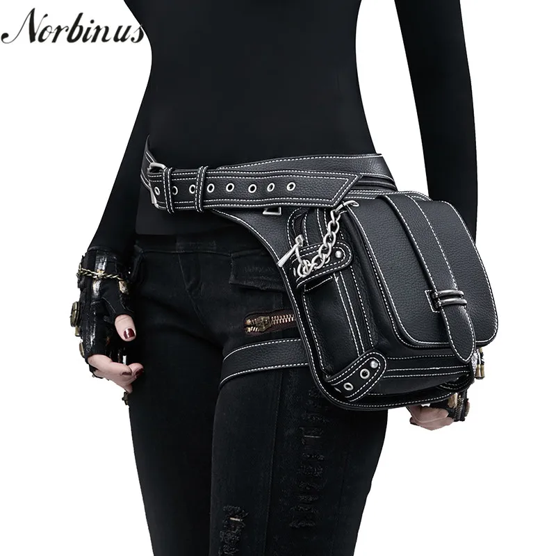 Norbinus Women PU Leather Motorcycle Waist Leg Bag Hip Bum Belt Men Holster Bag Steampunk Rock