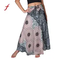Feitong Boho длинная юбка с цветочным принтом, женская летняя повседневная Свободная юбка макси с бантом, Женская богемная уличная юбка с высокой талией