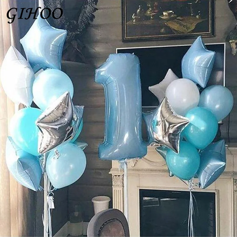 1st Happy Birthday Blue Gold Pink Set Foil Number Balloon One-year-old Kids Helium Latex Balloons Baby Shower Decro Party Supply | Дом и сад