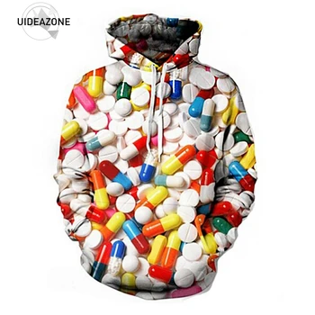

UIDEAZONE Fashion Hoodies For Men And Women Brand Clothing 3D Printed Sweatshirt Colorful Pills Printed Hoodies Men's Pullover