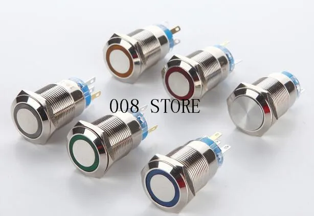 

19mm metal button switch with lamp, self lock waterproof ring type luminous power source, car refitting angel eyes