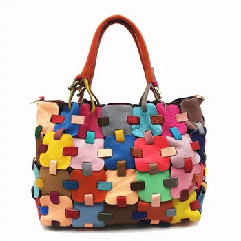 

2019 New Arrival High Quality Real Genuine Leather Patchwork Handbags for Women Elegant Multi Color Soft Serpentine Shoulder Bag