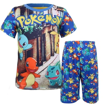

Summer Children Baby Boys Cartoon Clothes Sets Kids Character Short Sleeve Shirt Pokemon Clothing Sets Child Sport Suits