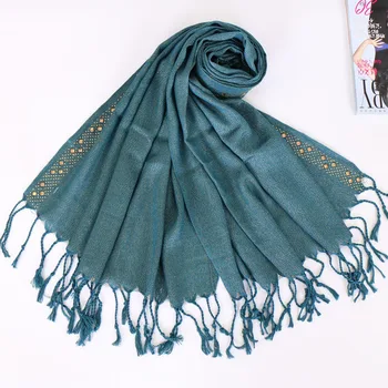 

Laven women gold glitter scarf diamond tassels plain cotton scarves muslim hijab headband shawls 14 color 170*65cm 10pcs/lot