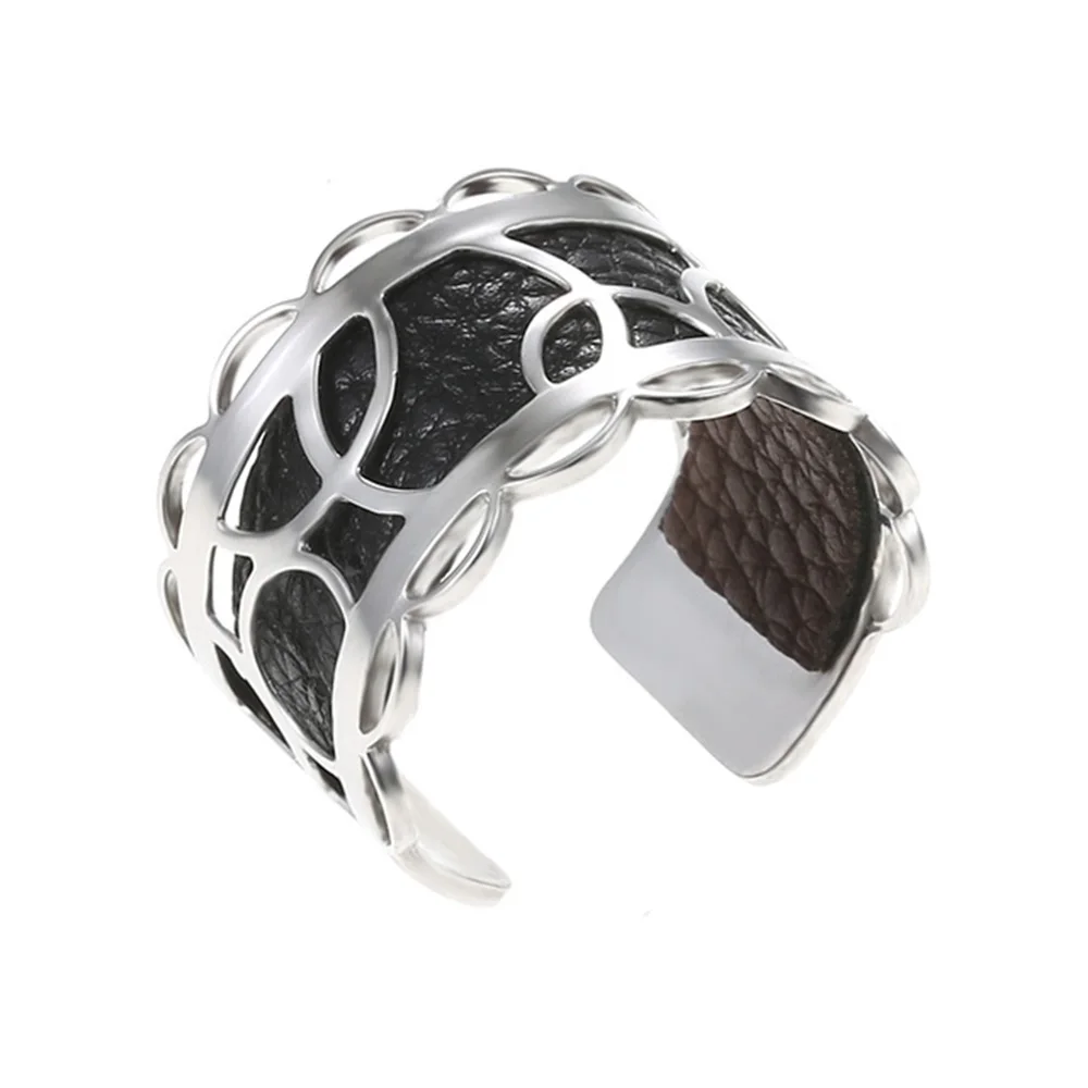 Legenstar, сделай сам, Argent, открытый размер, кольца для женщин, Bijoux Homme, круглое кольцо из нержавеющей стали, обратимая кожа, Bague - Цвет основного камня: black and brown