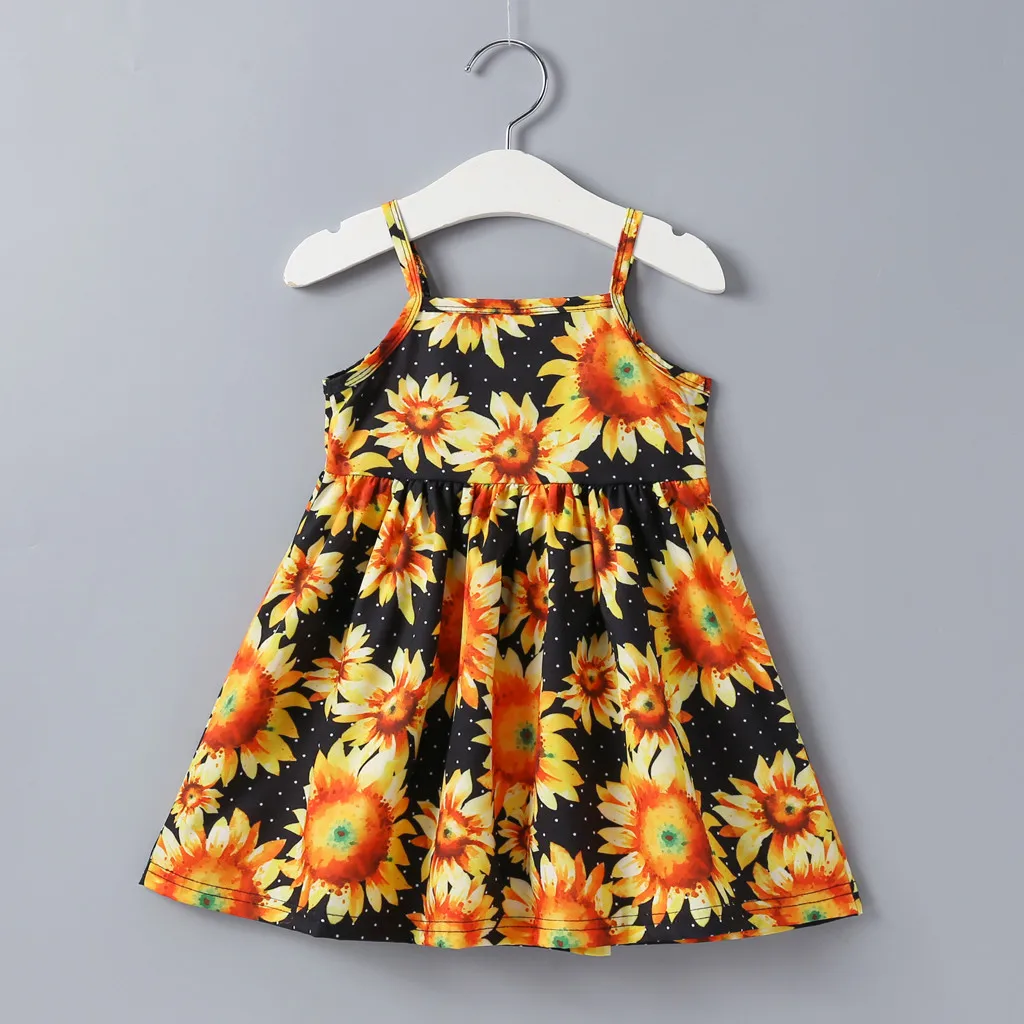 Детская одежда для малышей платье для девочек платье принцессы на бретелях с подсолнухами и цветочным рисунком для девочек летнее пляжное Открытое платье От 1 до 5 лет