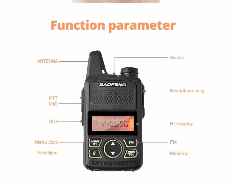 2 шт. Baofeng T1 портативная рация BF-T1 мини двухстороннее радио UHF 400-470 МГц 20CH FM фонарик портативный приемопередатчик