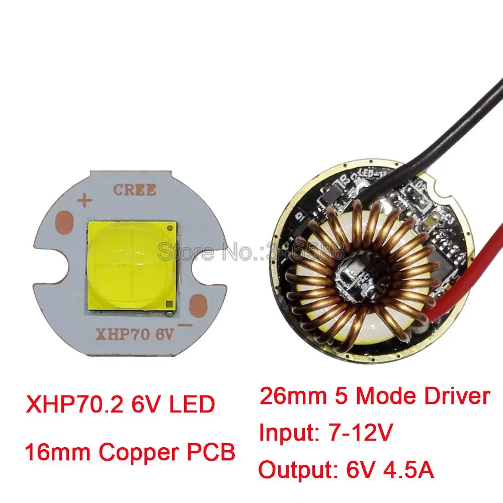 Cree XHP70.2 6V Высокая Мощность светодиодный излучатель 16 мм 20 мм Медь PCB холодный белый нейтральный белый теплый белый Цвет+ 1 режим или 5 режимов драйвер - Испускаемый цвет: 16mm 26mm 5Mode