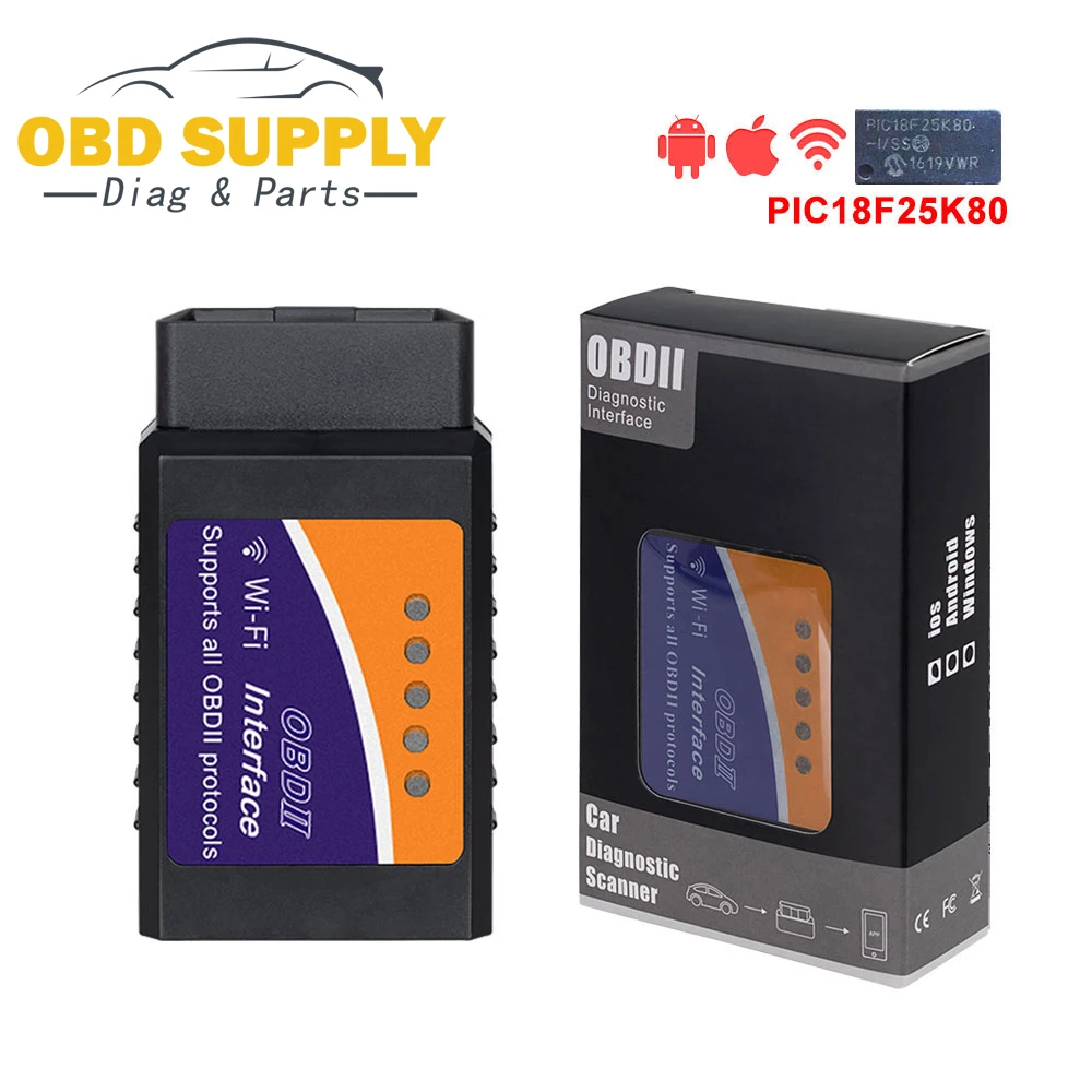 comprar Preço de promoção kingbolen ELM327 WiFi Bluetooth V1.5 PIC18F25K80 Chip OBDII Auto Scanner Ferramenta de Diagnóstico Para IPhone Android PC