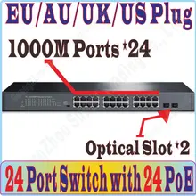 Макс. PoE 185 Вт 26-переключателей порта сетевой коммутатор с 24 портами Gigabit 1000 Мбит/с коммутатор с 24 POE порта Мощность IP Камера Wi-Fi точка доступа, с 2* SFP порт