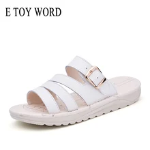E TOY WORD Sandals Women New 2019 Summer women Slippers Leather women shoes Beach Sandals Flat Slippers Casual Open Toe Slides wedges slippers women 2018 slides sandals shoes women genuine leather closed toe handmade comfortable women flat shoes