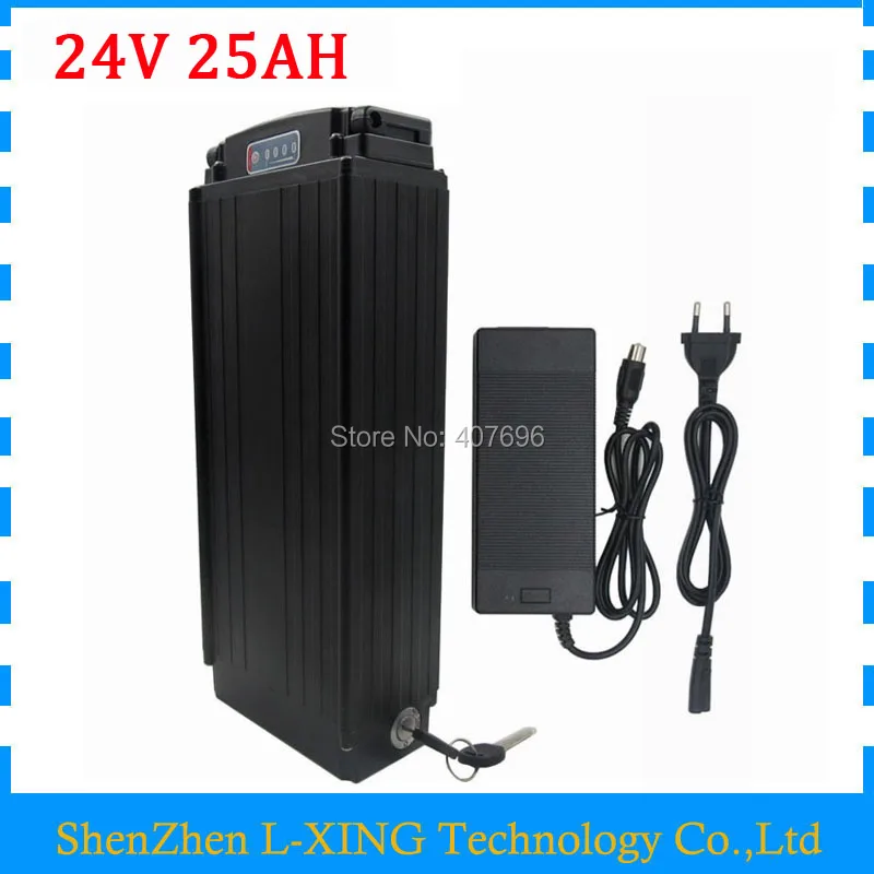 

Free shipping 500W 24V lithium battery 24V 25AH Rear Rack Electric Bike Battery with tail light 30A BMS 29.4V 3A Charger