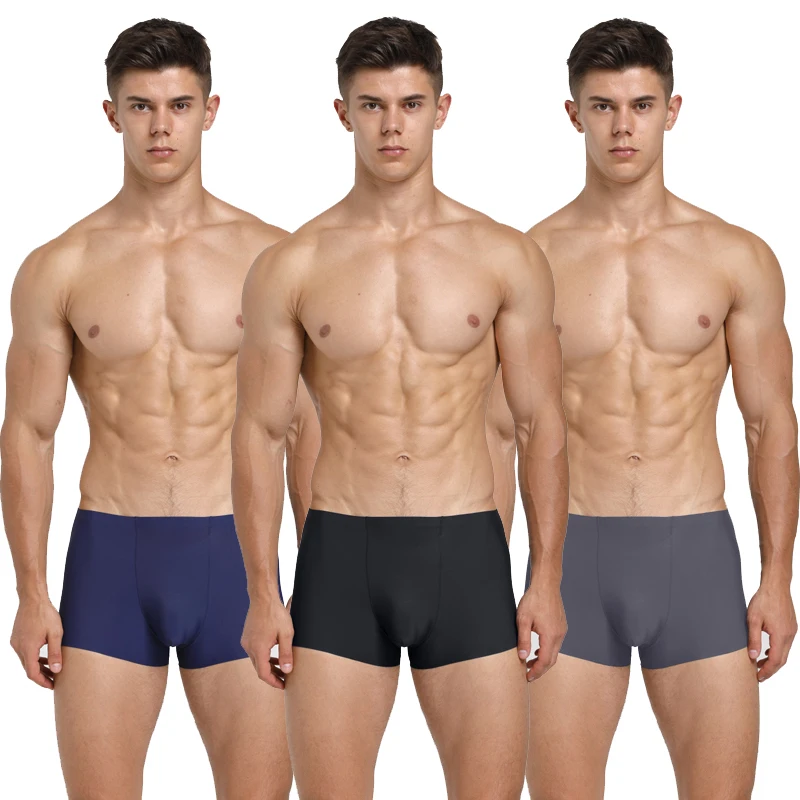 

3 PCS/Lot Seamless Men Boxers Luxury Silk Antibacterial Boxers Underwear Boxer Spandex 3D Crotch Boxer Nylon Underwear Shorts