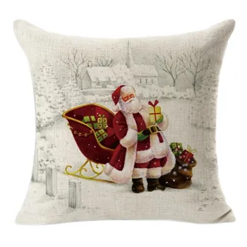 

Tenske Christmas Santa Claus Pillow Case Cover Square Throw Flax Cushion Cover 45x45cm cute Home Decorative PillowCase 1026#