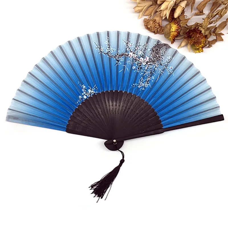1 шт. винтажный китайский закрученный Шелковый цветочный принт складной Ручной Веер полый резной веер вечерние принадлежности для мероприятий