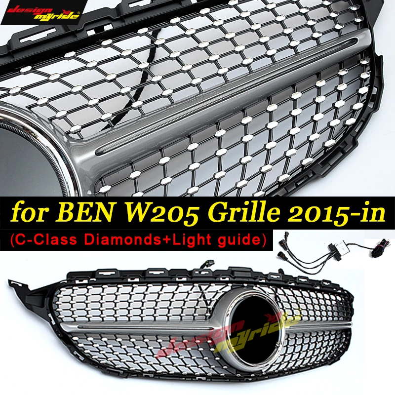 

sports edition C400 C250 C180 C200 C63AMG Diamond+Light guide grille Silver Suitable for C Class w205 c63 radiator grille 2015+
