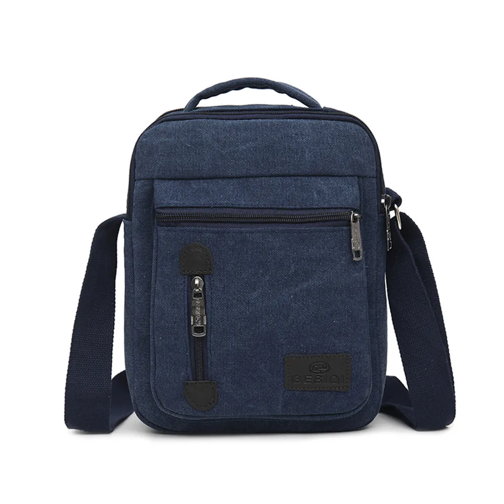 Men's Fashion Canvas Solid Color Casual Business Shoulder Bag Messenger Bags Simple Leisure Chian Single Shoulder Bags