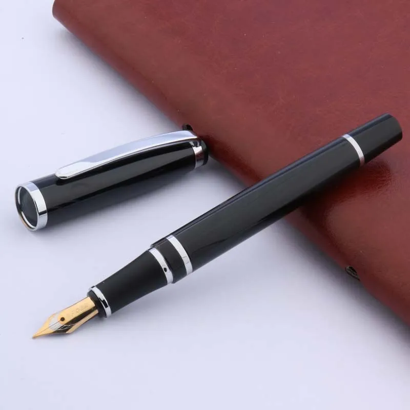 

baoer BLACK NEW GIFT OFFICE metal Siver Trim M Nib Fountain Pen