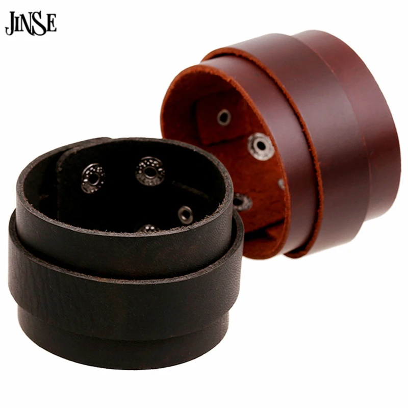 JINSE 2017 Fashion Genuine Men Leather Bracelets Brand Punk Wide Cuff &amp Bangle For Jewelry Accessory HQ081 | Украшения и
