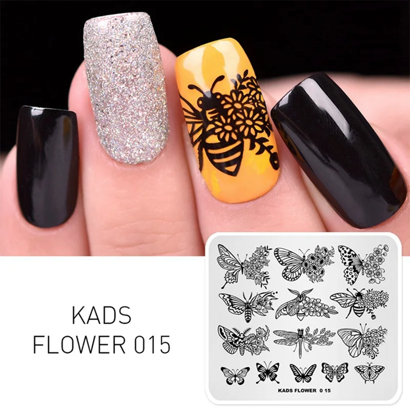 Flower 015 KADS стемпинг Новое поступлениепластины для стемпинга штамп для стемпинга бабочка олень птица солнце луна образ стемпинг для ног - Цвет: Flower 015