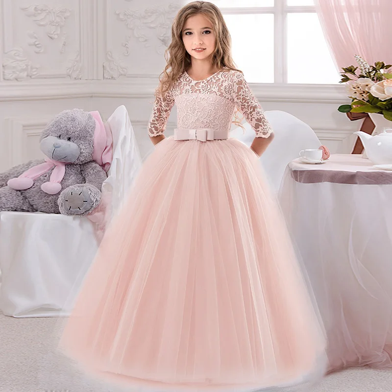 Для девочек в цветочек на день рождения Банкетный кружева шить платье Элегантное нарядное вечернее платье для девочек принцессы для