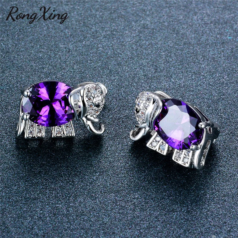 RongXing 925 Sterling Silver Filled Purple Zircon Elephant Hoop