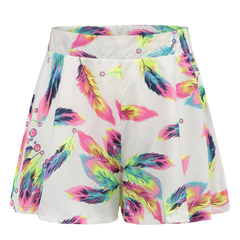 Buy Women summer shorts print feather pattern zipper