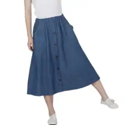 2019 женская осенняя синяя джинсовая женская плиссированная юбка с высокой талией, повседневная юбка с эластичной талией, длинная юбка