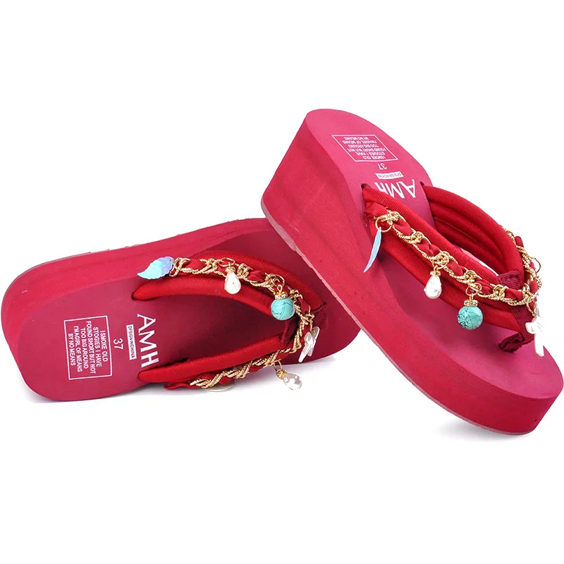 

2018 Summer Flip Flops Women Slippers Chain Patchwork Comfy Shoes Wedge Flip Flops Chaussures Femme