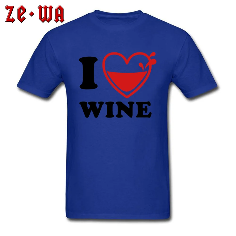 Family I Love Wine Geek Top T-shirts Round Neck Pure Cotton Male Tops Shirt Short Sleeve Lovers Day Geek Tee-Shirt I Love Wine blue