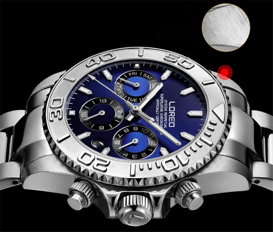 LOREO, мужские часы, Лидирующий бренд, Роскошные сапфировые автоматические механические часы, мужские часы из нержавеющей стали 200, водонепроницаемые часы с синим циферблатом