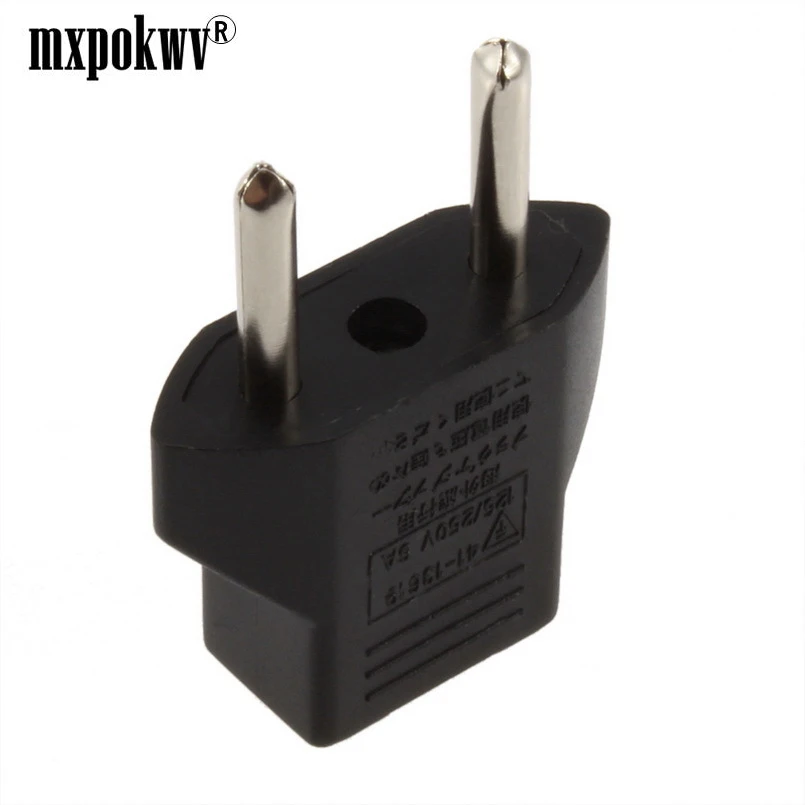 1Pcs EU Plug Adapter 2 Pin to EU 2 Round Pin Plug Socket Input AC 110V