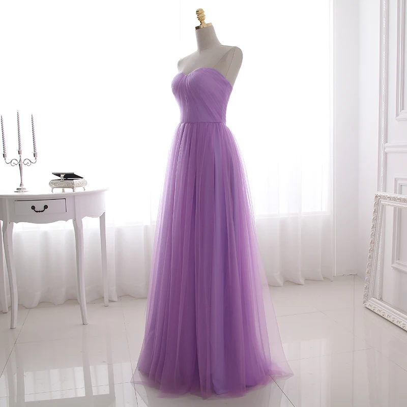 Lilac Tulle Sweetheart Pleat Long Bridesmaid Dress