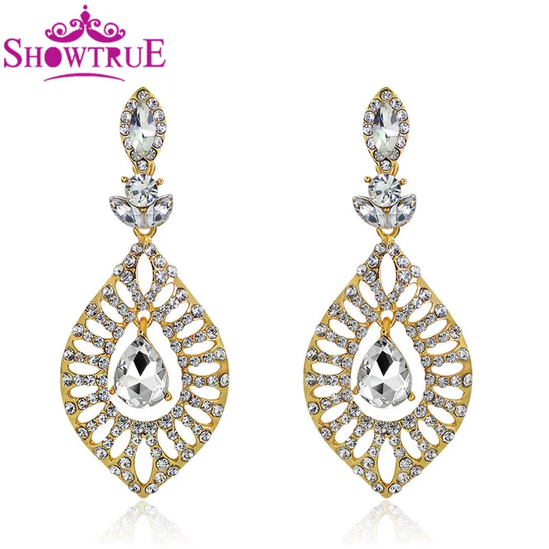 SHOWTRUE New Fashion Metal Alloy Cheap Crystal Water Drop Large Rhinestone Earrings For Women Earings Jewelry Gift | Украшения и
