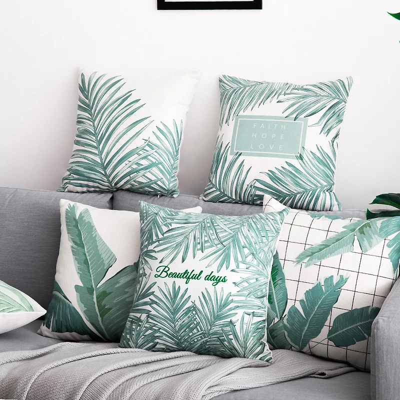 

Decorative cushion cover/Ins Idyllic Fresh Plant Leaves cotton pillow/Wholesale and retail cushions/Marine style waist