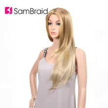 Sambraid Long Silky Straight Ombre synthetic hair wig for 24 inch hair for women wig adiors short silky straight inclined bang synthetic wig