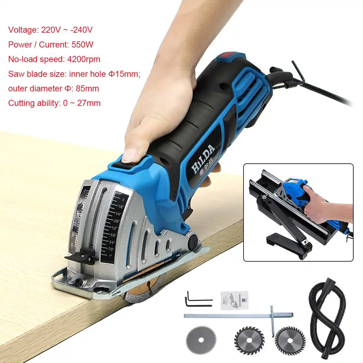 

Electric Saw Multifunctional Mini Electric Circular Saw Machine w/ 3pcs Bladess + Guide Rail Circular Saw DIY Machine for Wood