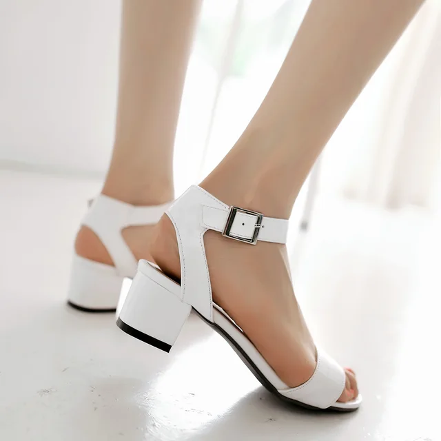 Большой размер 32 - 43 высокое качество 2016 лето мода женщины площадь med-каблуки передние и задние ремень сандалии 3 цветов