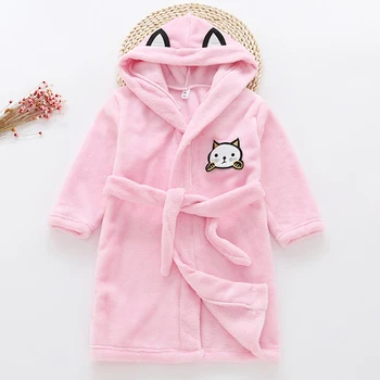 

2019 cute pink yellow blue bathrobe for children hooded robe long sleeve baby boy bathrobe sleepwear for 2-7 Years kids pajamas