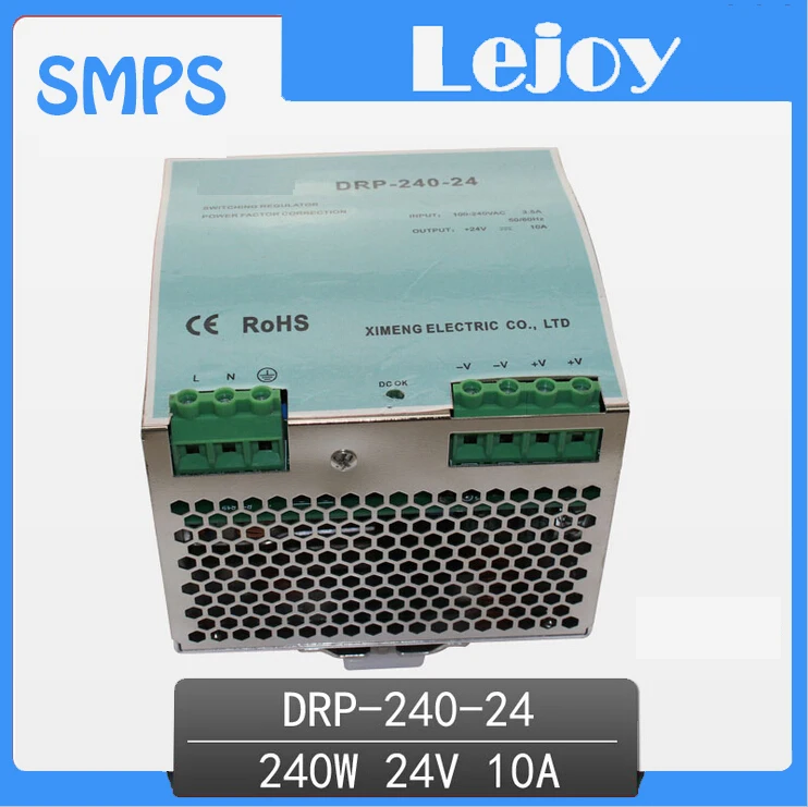

DR-240-24 240W 10A 220V AC To 24V DC Mini LED PWM SMPS Industrial Single Output Din Rail Switching Mode Power Supply
