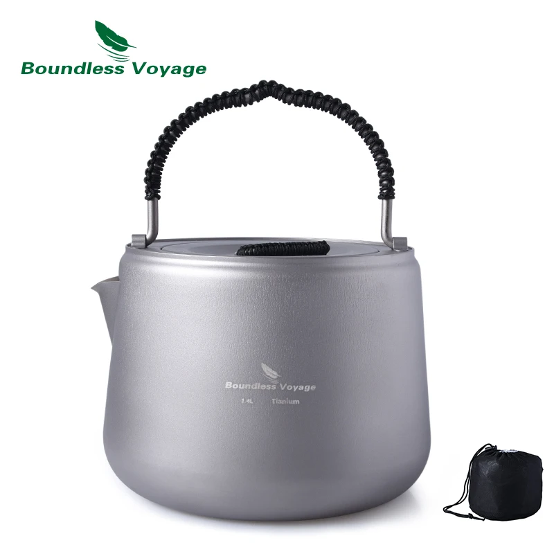 Boundless Voyage 1.4L titanio con filtro Camping agua café té olla anti-quemaduras tapa manija de Cocina de Inducción