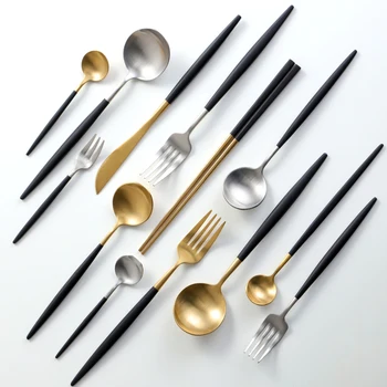 

10pcs Tableware Set 304 Stainless Steel Plating Gold Plating Knife Fork Cutlery Sets European Dinner Western Food Dinnerware Set