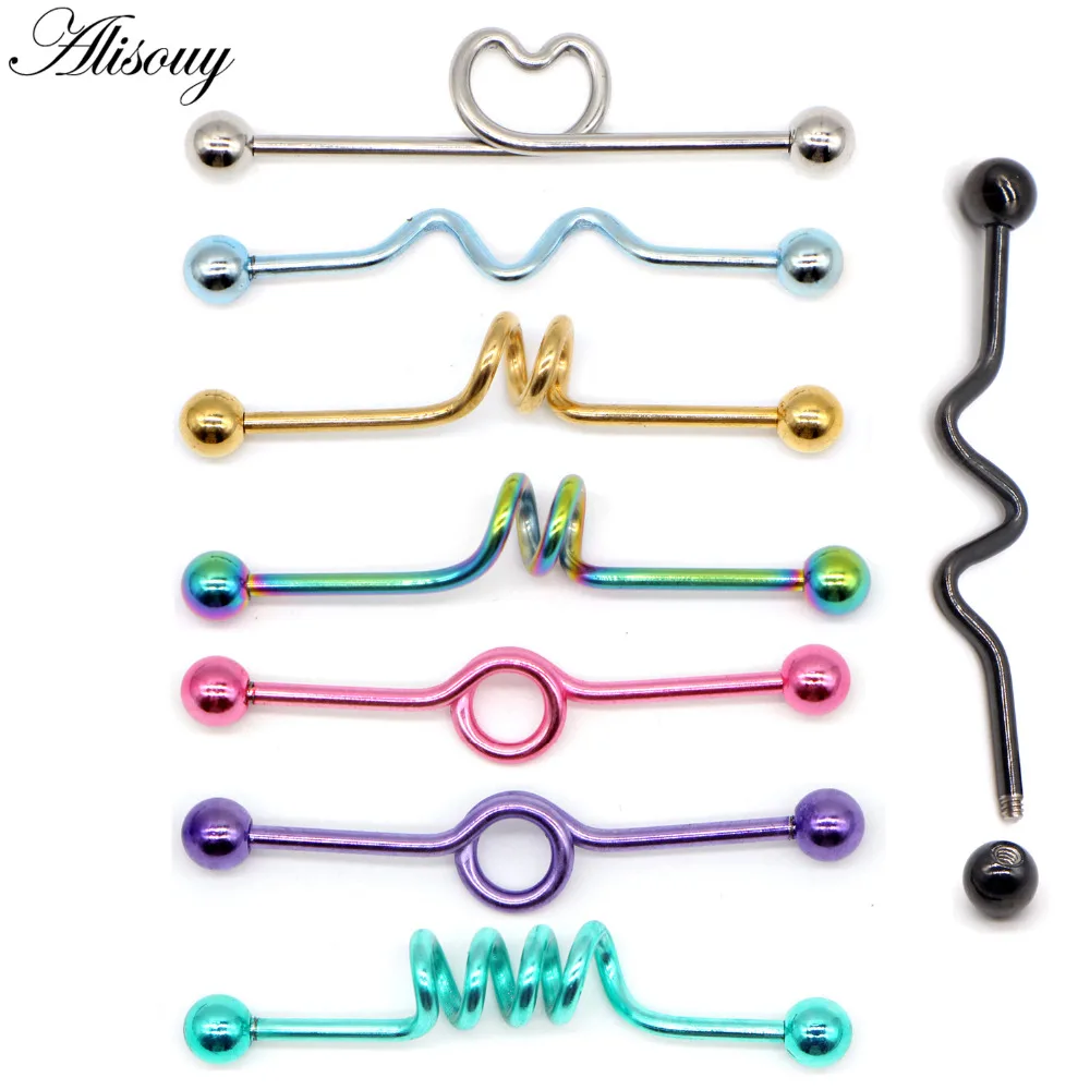 Alisouy, 1 шт., зигзагообразная волна, хирургическая стальная штанга, промышленный пирсинг, лески, хрящи, серьги Orelha, пирсинг, ювелирные изделия для тела