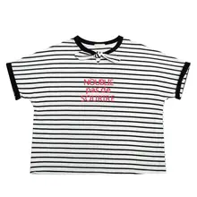 Элегантный дизайн женская летняя футболка с милым галстуком-бабочкой с коротким рукавом с буквенным принтом в полоску женские свободные хлопковые футболки круглый вырез